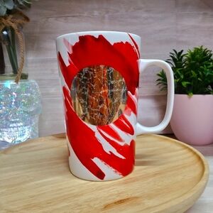 Starbucks Coffee Mug 2014 Tall 16 oz White Red Gold Dot